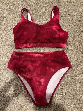 Red Tie-Dye ribbed Two-Piece Bikini Set
